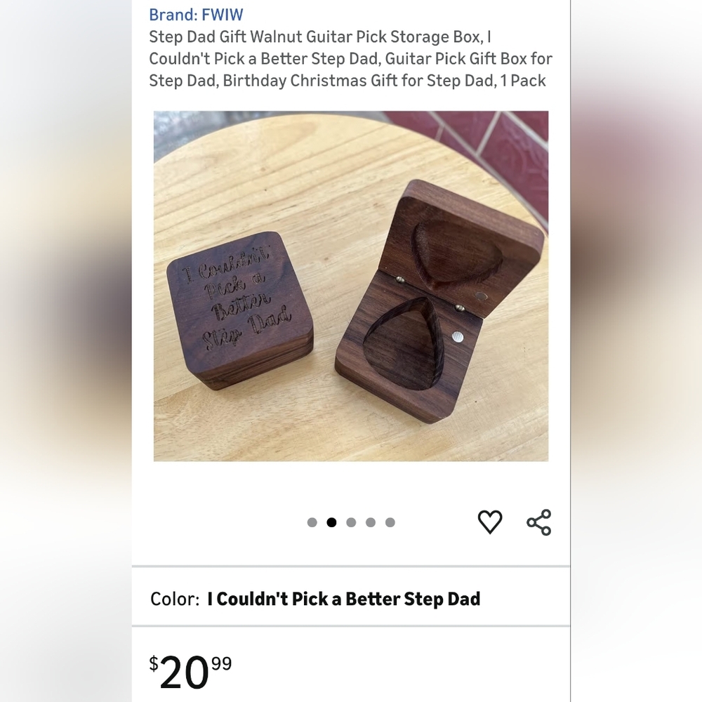New Amazon Stepdad Gift Walnut Guitar Pick Storage Case New In Box New In Box - Picture 9 of 10